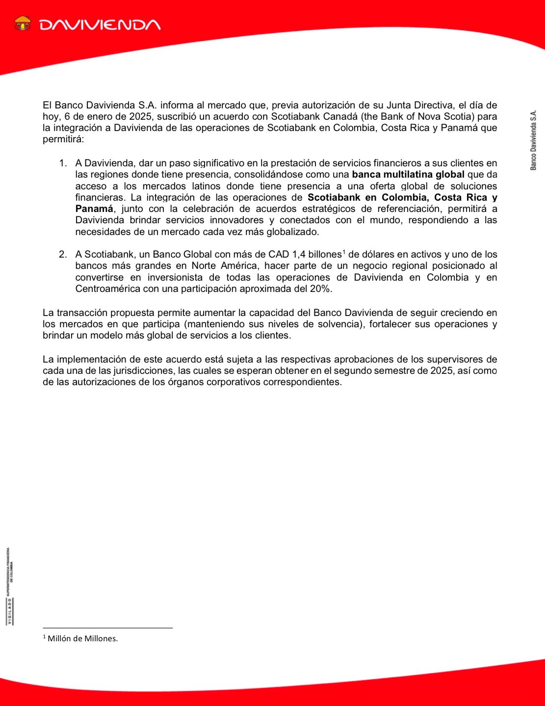 Comunicado Davivienda. 