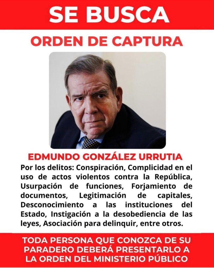 El cartel para dar con la captura de Edmundo González.