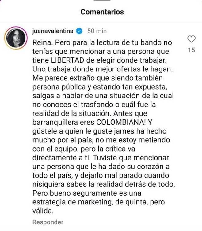 Escrito de Juana Valentina en redes sociales.