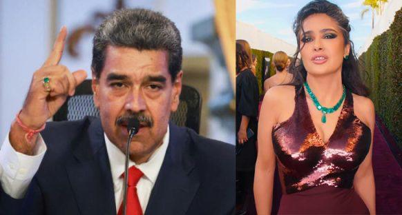 Nicolás Maduro y Salma Hayek con esmeraldas colombianas.