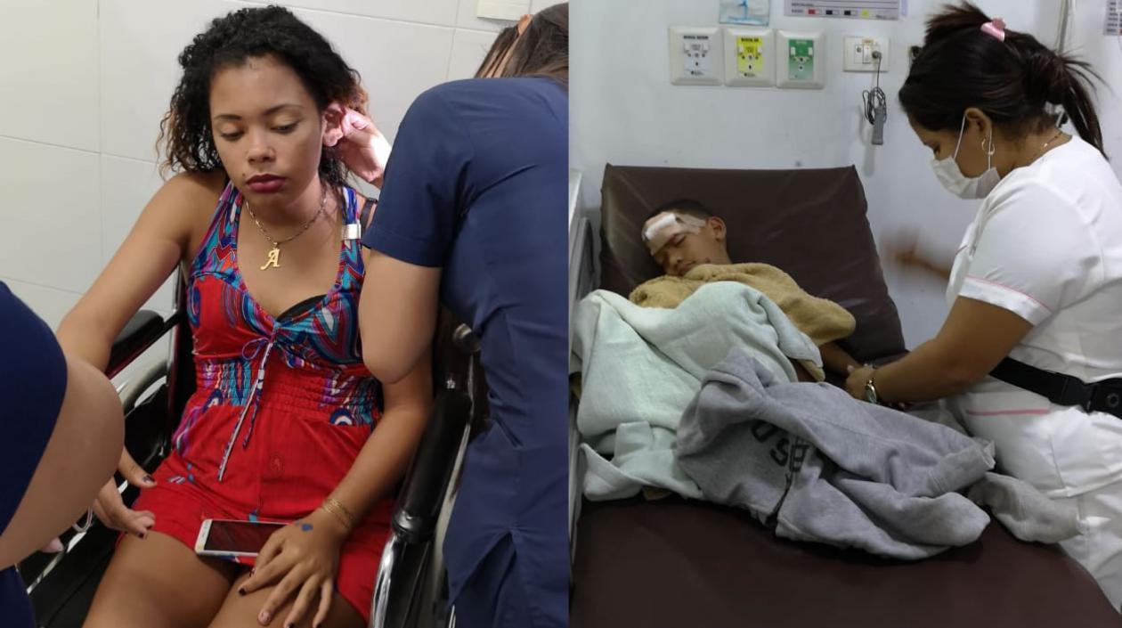 Dos de los lesionados cuando eran atendidos en el Hospital Departamental de Sabanalarga.