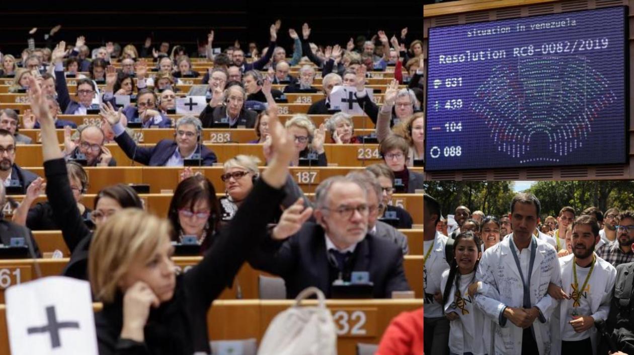 Vista general de la votación celebrada en el pleno del Parlamento Europeo sobre la crisis en Venezuela, este jueves en Bruselas, Bélgica. 
