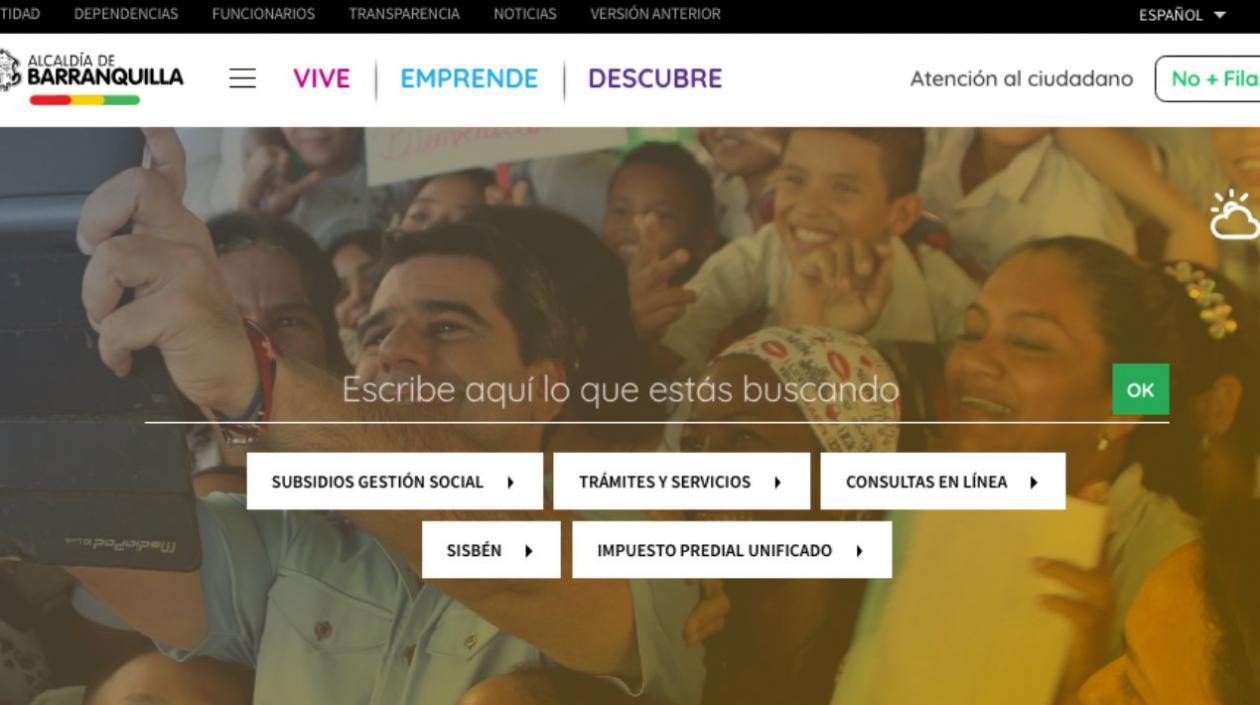 Pantallazo de la nueva web del Distrito de Barranquilla.