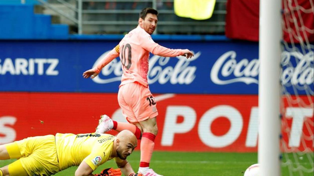 Momento de uno de los goles de Messi.