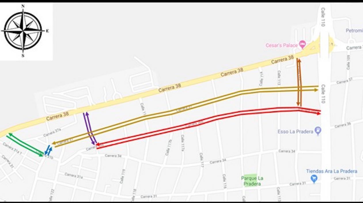 Mapa suministrado por Tránsito de Barranquilla.