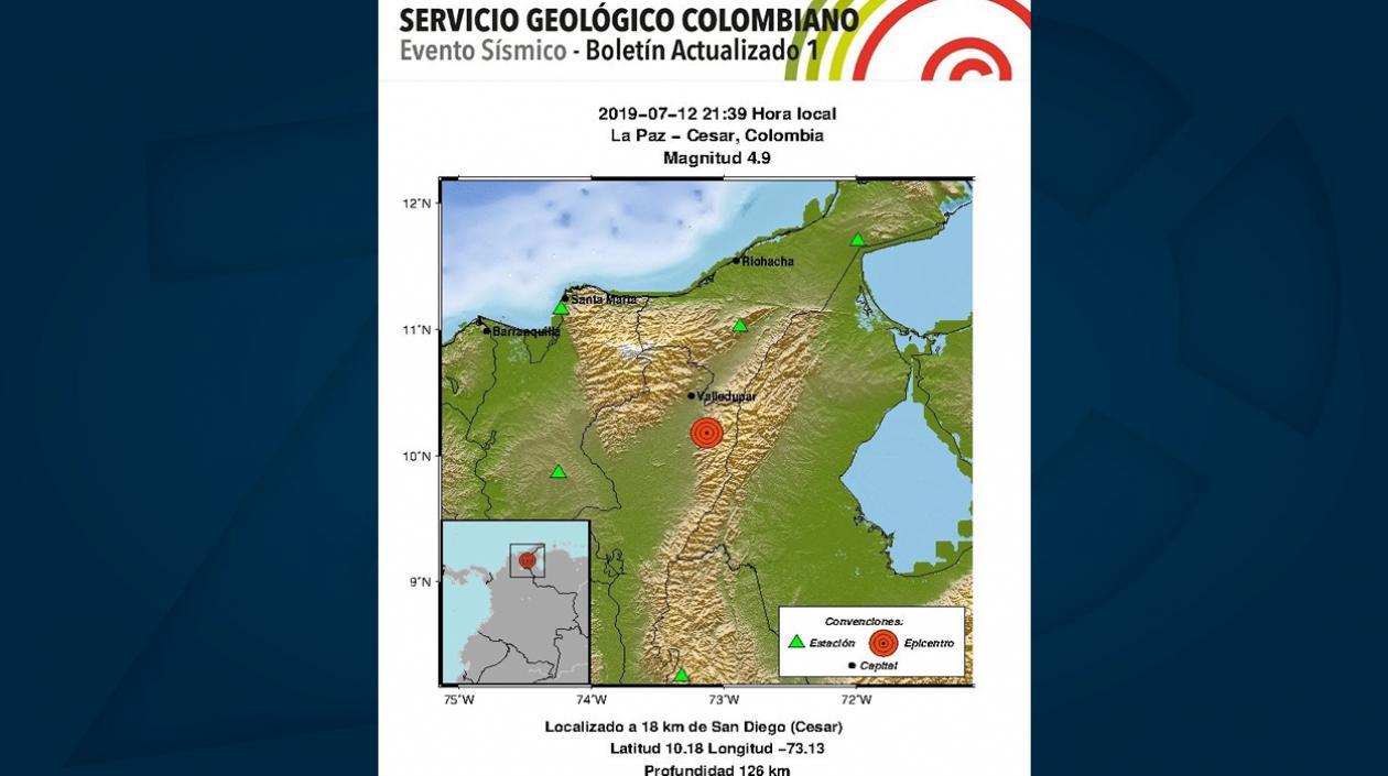 Datos del sismo registrado en La Paz, Cesar.