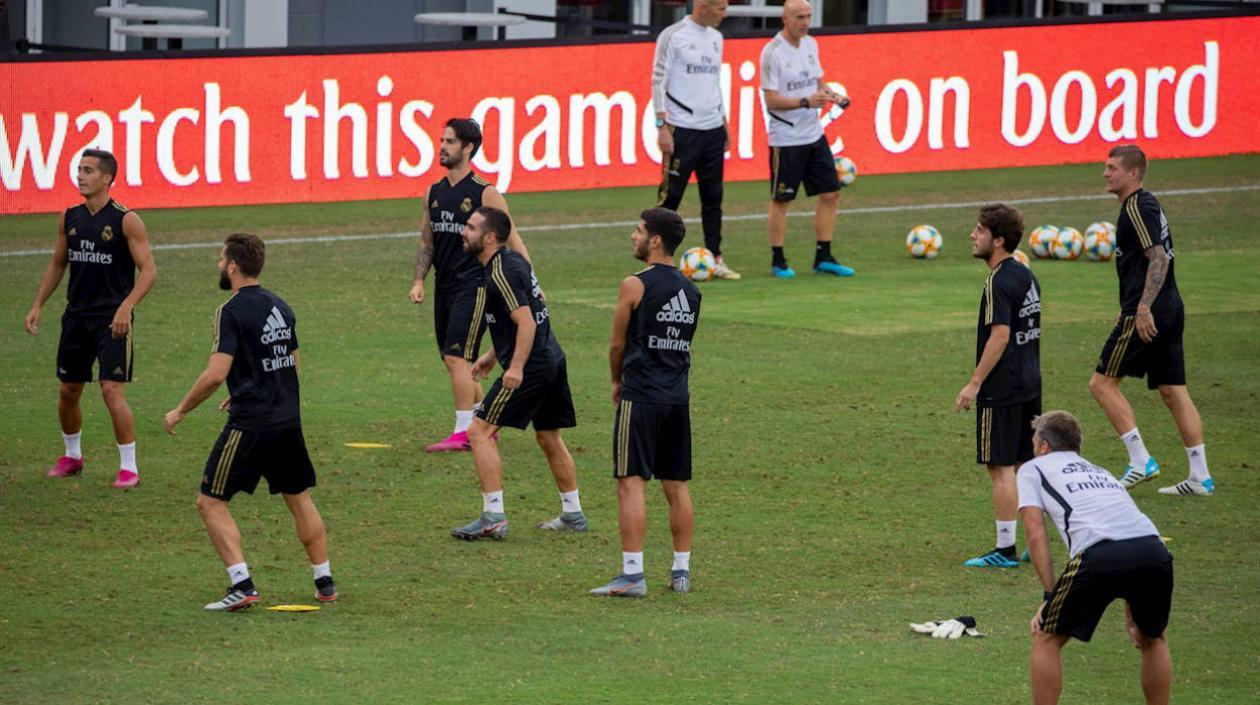 Jugadores del Real Madrid, durante el entrenamiento. 