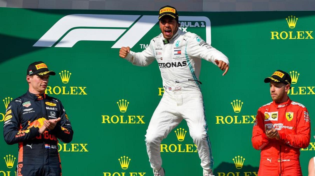 La celebración de Lewis Hamilton.