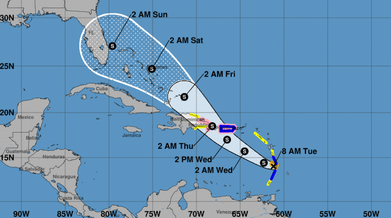 Imagen del Centro Nacional de Huracanes de la trayectoría del huracán Dorian.