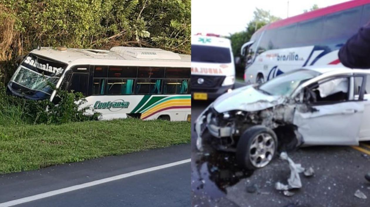Accidente de tránsito entre un bus y un carro en la vía la Cordialidad.