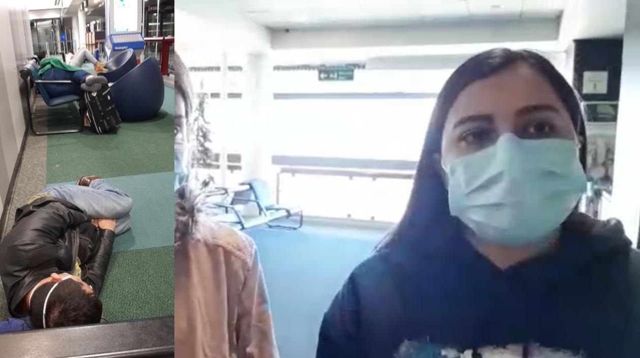 Yesica Orozco sufre junto a otros colombianos en el aeropuerto de Santiago. 
