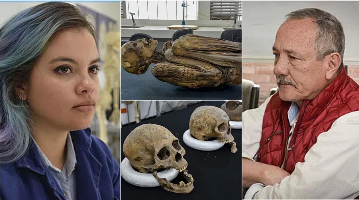 la estudiante Daniella Betancourt Navas inició el trabajo con momias. En la otra foto el docente José Vicente Rodríguez Cuenca.