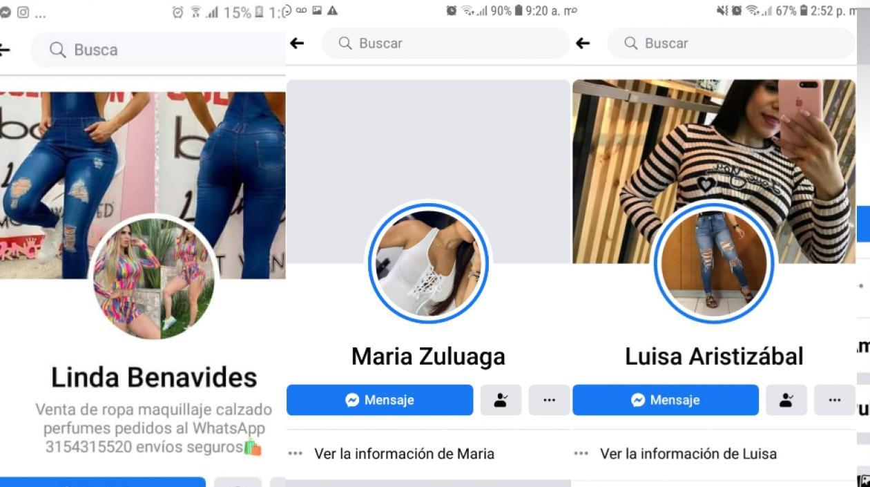 Algunos de los falsos perfiles en Facebook, utilizados por estafadores