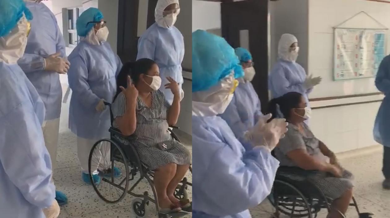 La paciente de 54 años, al salir recuperada del Covid-19 del CARI.