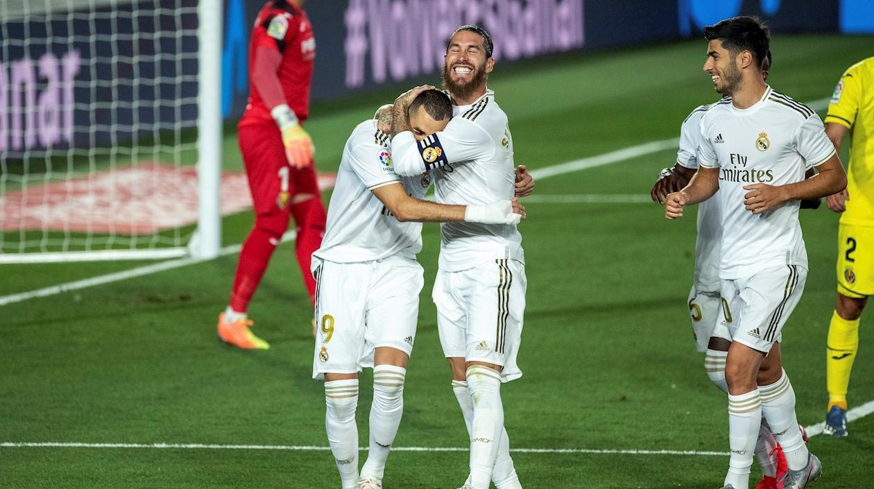 La celebración de Benzema y Sergio Ramos.