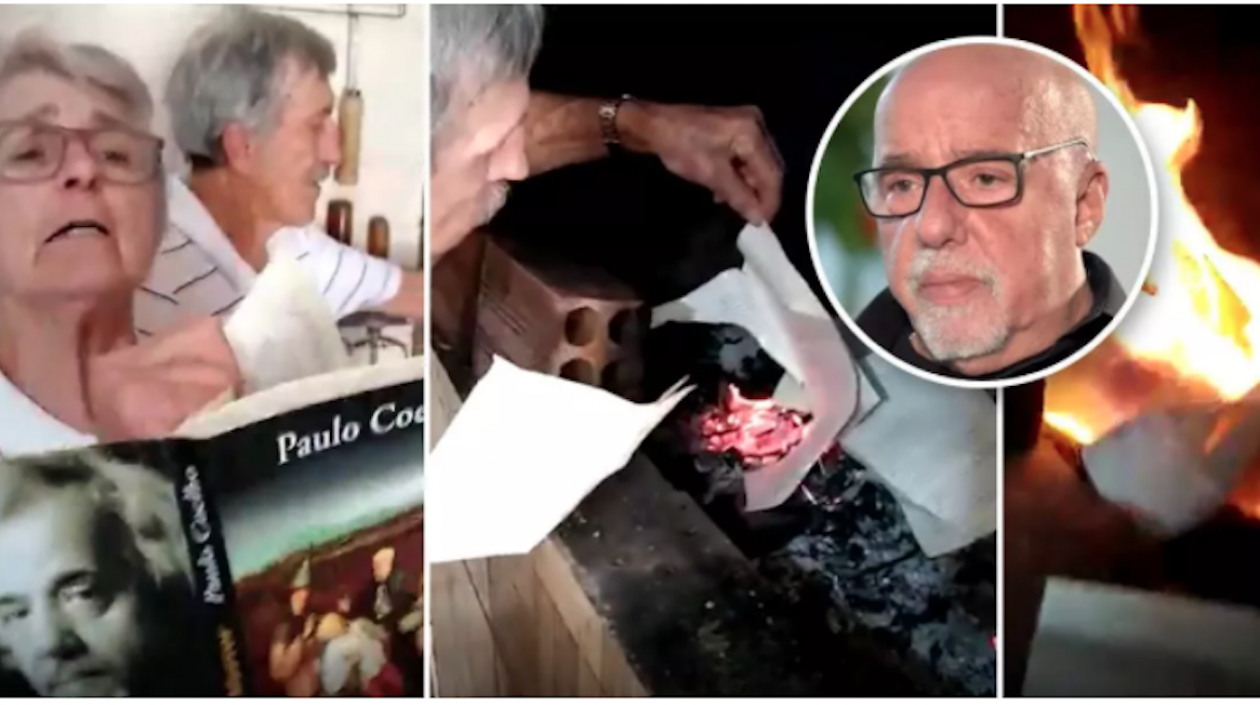 Así quemó esta pareja los libros de Paulo Coelho.