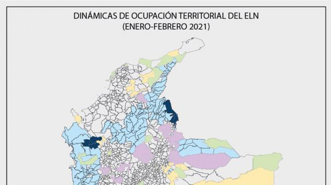 Mapa de la dinámica de ocupación de territorios del ELN.