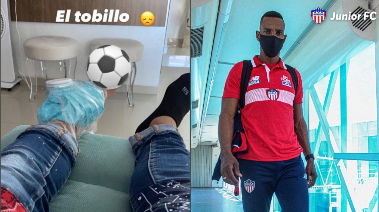 Teófilo Gutiérrez comparte foto de su tobillo hinchado, mientras Luis Amaranto Perea aborda el avión. 