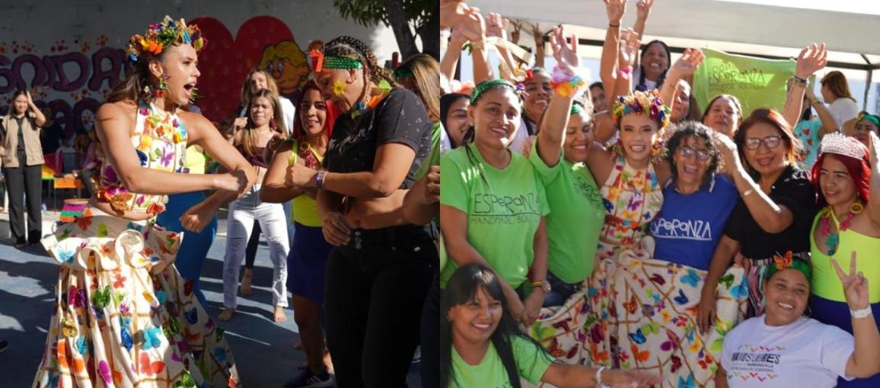 La Reina del Carnaval, Natalia De Castro con las internas de la Cárcel El Buen Pastor. 