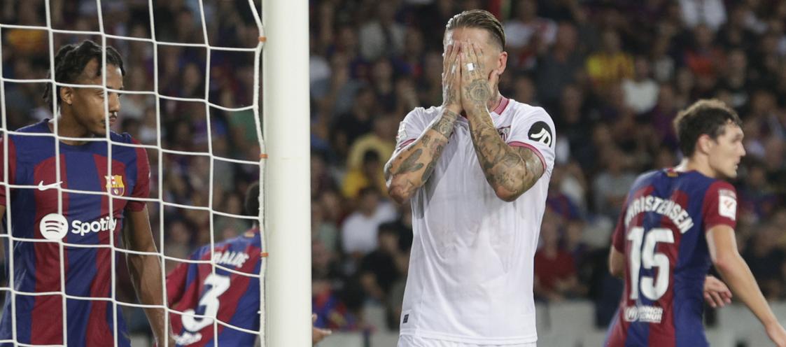El lamento de Sergio Ramos tras el gol en contra ante el Barcelona. 