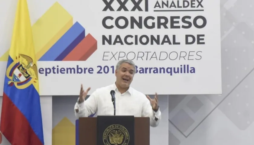 Iván Duque, presidente de Colombia, en el Congreso Nacional de Exportadores.
