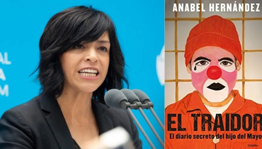 Anabel Hernández y la portada de su libro.