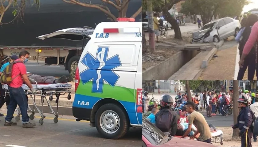 Momento del traslado de los heridos. Foto del vehículo involucrado en el hecho.