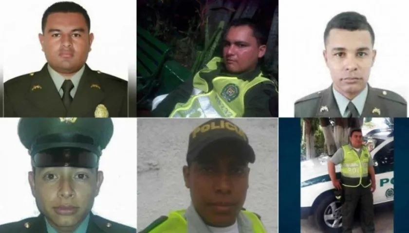Los seis policías que fallecieron en el atentado a la Estación de Policía de San José.