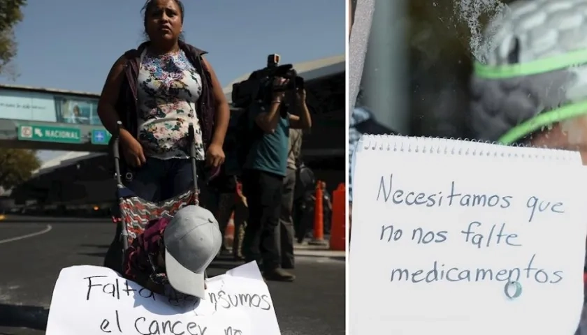 Una mujer pide ayuda por la falta de medicamentos para pacientes con cáncer en un hospital de México.