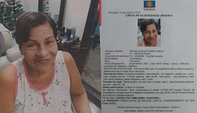 Edilma Esther Romero Meza desapareció el pasado 25 de febrero. 