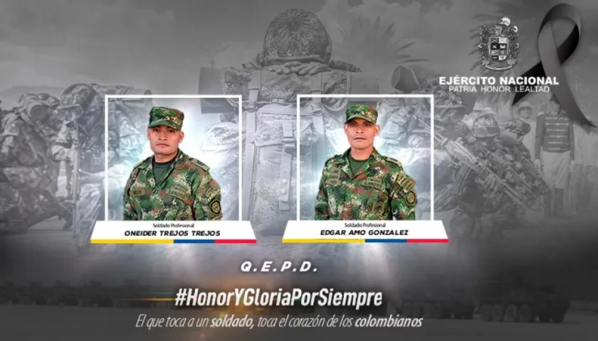 Los soldados Edgar Amo González y Oneider de Jesús Trejos.