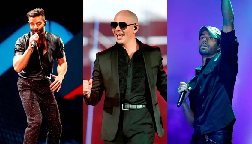 Los cantantes Enrique Iglesias, Ricky Martin y Pitbull 