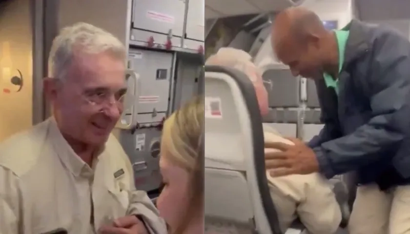 Álvaro Uribe recibió el cariño de quienes estaban en el avión.