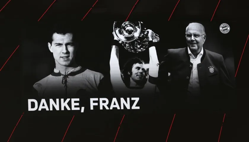 "Gracias, Franz", leyenda con las fotos de Beckenbauer en el Allianz Arena.