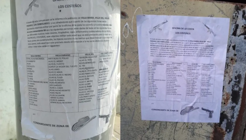 Panfletos que han aparecido en varios barrios de Soledad. 