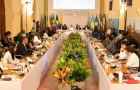 El Presidente Iván Duque durante la apertura de la Cumbre Ministerial Colombia-Caricom en Cartagena.