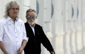 Los integrantes de la banda británica Queen Brian May (i) y Roger Taylor (d).