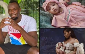 Usain Bolt presenta su hija Olimpia Relámpago.