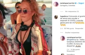 Instagram Natalia París en donde se observa el comentario del usuario y su respuesta.