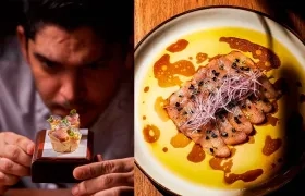El chef Manuel Mendoza, creador de 'Manuel' Restaurante. En la siguiente imagen, una de sus creaciones: Crudo de medregal