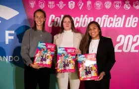 Virginia Torrecilla, Enith Salón y Leicy Santos durante la presentación del álbum de la Liga F.