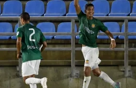 Miller Bacca celebra su segundo gol ante Unión Magdalena.