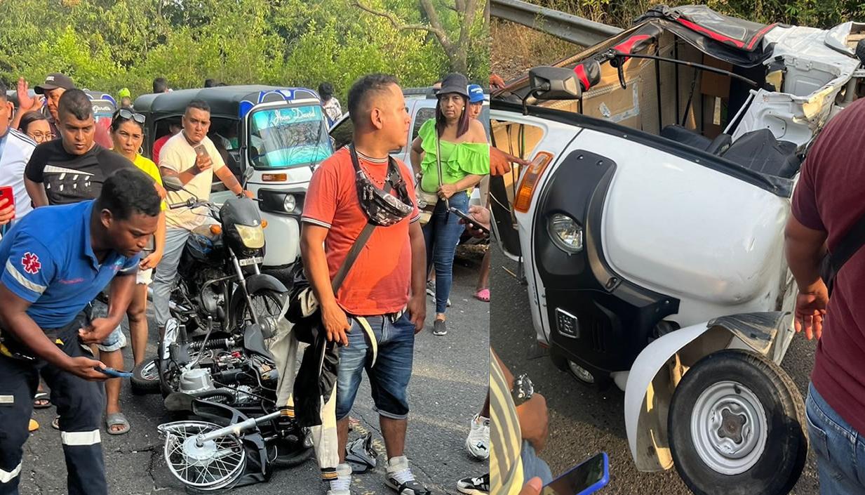 En el accidente resultaron involucrados un motocarro, una motocicleta y un vehículo particular