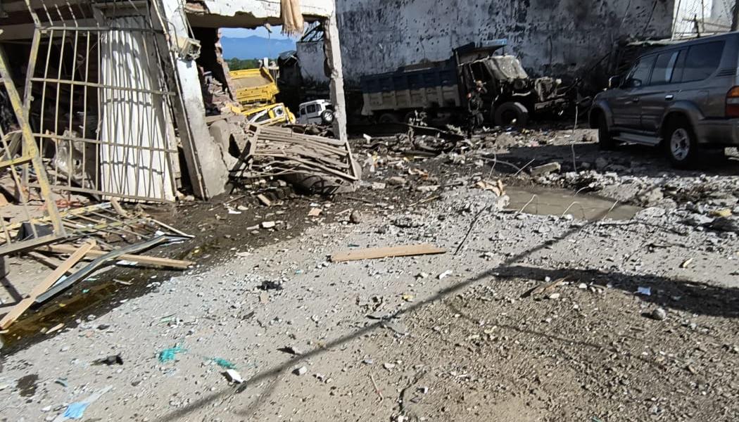 Zona afectada tras el ataque de las disidencias a Estación de Policía de Morales, Cauca.