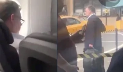 Expresidente Juan Manuel Santos cuando era grabado en el avión y tomando un taxi.
