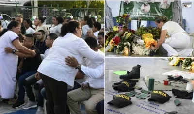 Familiares y vecinos de los policías fallecidos durante el atentado a la estación San José les rinden un homenaje.