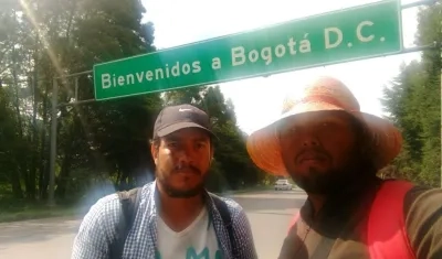 Jonathan Sarabia y Cristian Sánchez llegando a Bogotá.