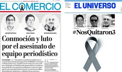 Portadas de los periódicos El Comercio y el Universo de Ecuador.
