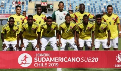 Selección Colombia que juega el Sudamericano Sub-20 en Chile. 