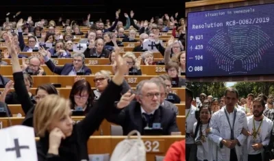 Vista general de la votación celebrada en el pleno del Parlamento Europeo sobre la crisis en Venezuela, este jueves en Bruselas, Bélgica. 